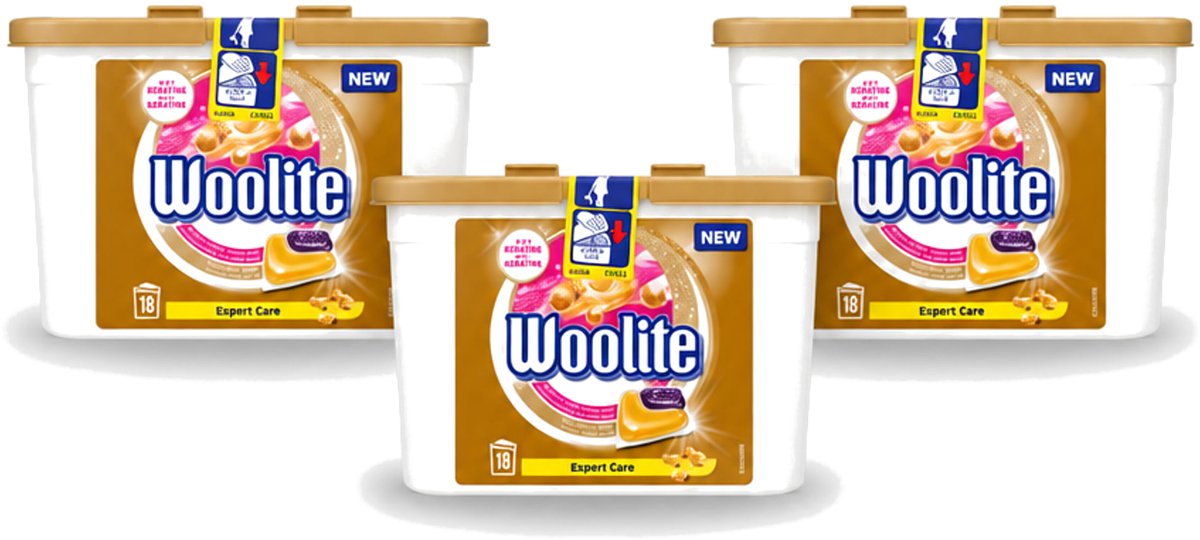 3 x Woolite Expert Care - Wasmiddelcapsules - Met Keratine - Delicate Was - 18 Wasbeurten - Voordeelverpakking - 3 stuks