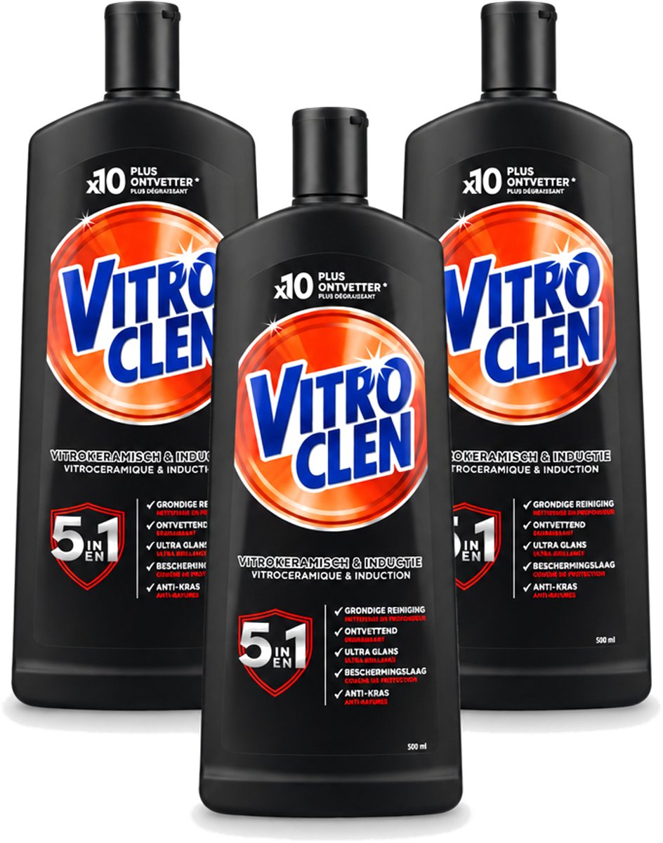 3 x Vitroclen - Kookplaatreiniger - Keramisch & Inductie - 5 in 1 - 500 ml - Voordeelverpakking - 3 stuks