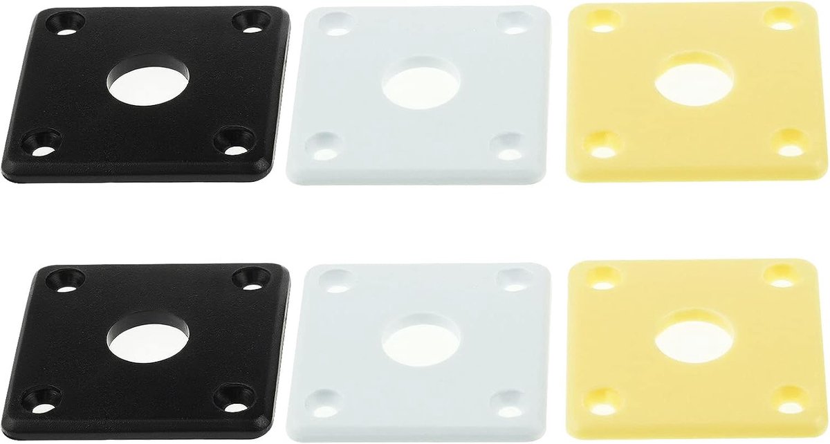 Jackplaat vierkant 33mm - 6 stuks plastic - 2 crèmekleurig, 2 zwart, 2 wit - geschikt voor Les Paul - ShopVlot