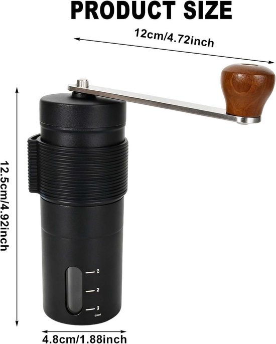 Handmatige Koffiemolen van RVS, Draagbare Koffiemolen met Precisie-instelling voor Espresso, French Press en Mocha, Ergonomische Crank voor Reizen en Kamperen — afbeelding 5