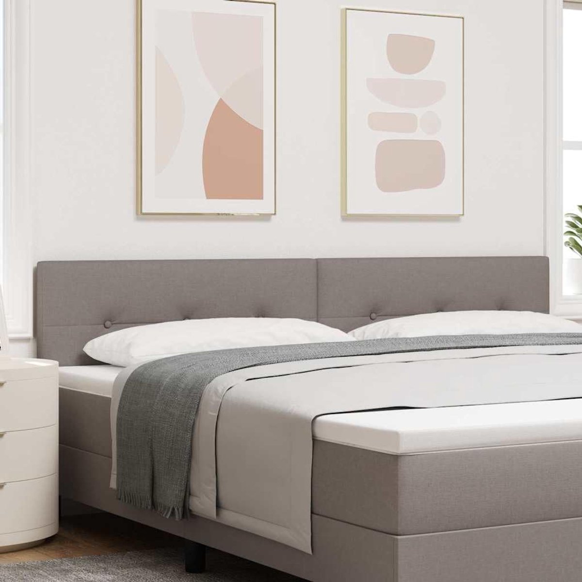 Hoogte verstelbaar hoofdeinde taupe 200 cm met kunstlederen bekleding en schuimvulling, modern design van spaanplaat en massief grenenhout, onderhoudsvriendelijk door afvegen