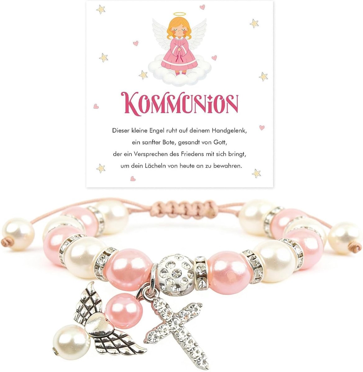 Communie Armband Meisjes Met Wenskaart Engel Kruis Bedelarmband Eerste Heilige Communie Sieraden Geloofsarmband - ShopVlot
