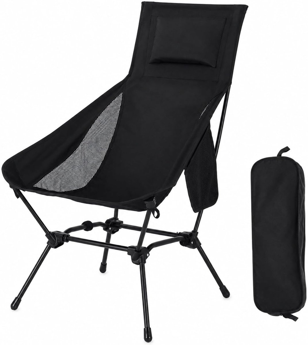 Vouwbare Campingstoel, 74 x 58 x 90 cm, Ergonomische Rugleuning, Ademend Materiaal, Inclusief Zijvak en Draagtas, Perfect voor Vissen, Strand, Picknick en Tuinactiviteiten