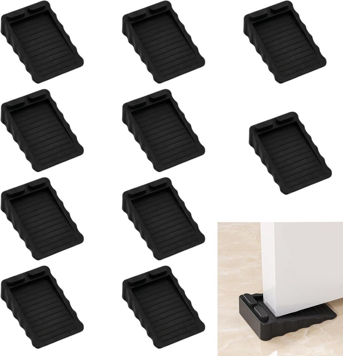 Deurstopper, vloer, 10 stuks, antislip deurwig, rubber, zwart, voor alle vloeren en ramen, in hoogte verstelbare - ShopVlot
