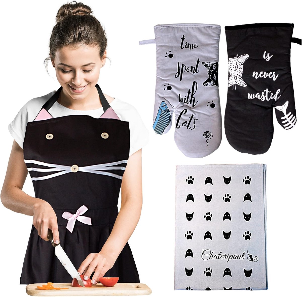Apron for Adults Children Cat Pattern 2 Pieces - ShopVlot