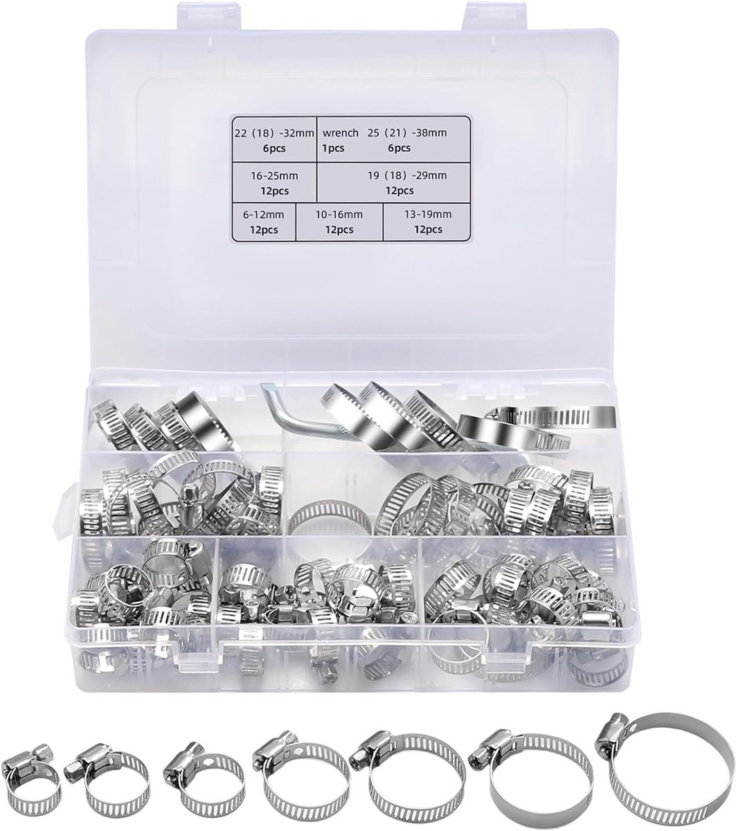 Klemmen set 73 stuks - RVS 201 - 7 maten 6-38 mm - Ideaal voor huis en tuin - ShopVlot