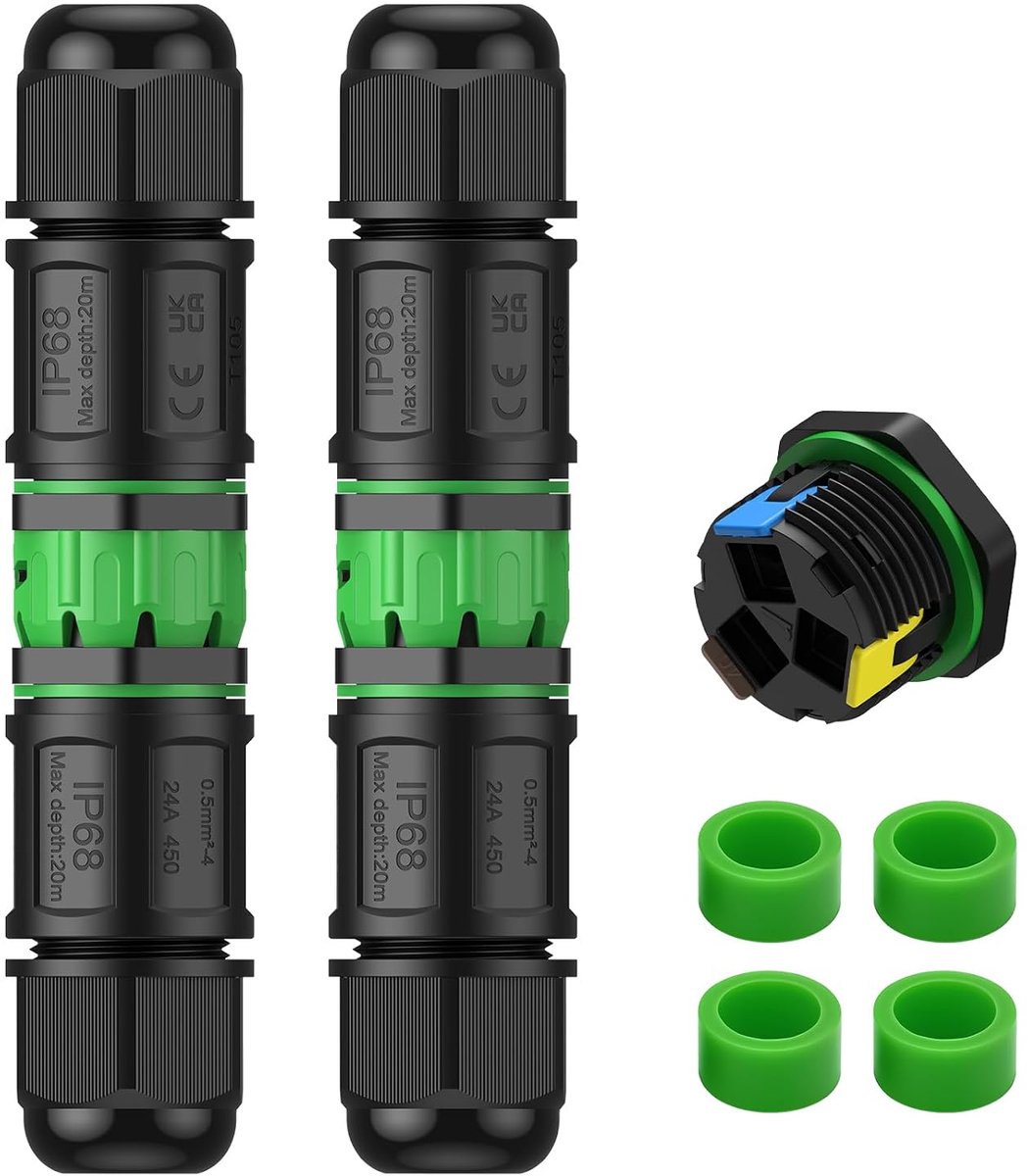 EYPINS IP68 kabelconnector 3-polig, 1 ingang 1 uitgang, 2-delige set - ShopVlot