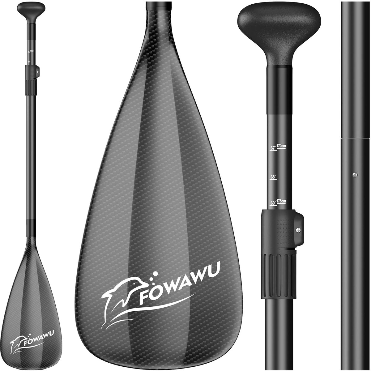 FOWAWU Paddle Board Paddle - 3 Piece Adjustable SUP Paddle - Lightweight Oar for Aluminum Paddleboard - ShopVlot