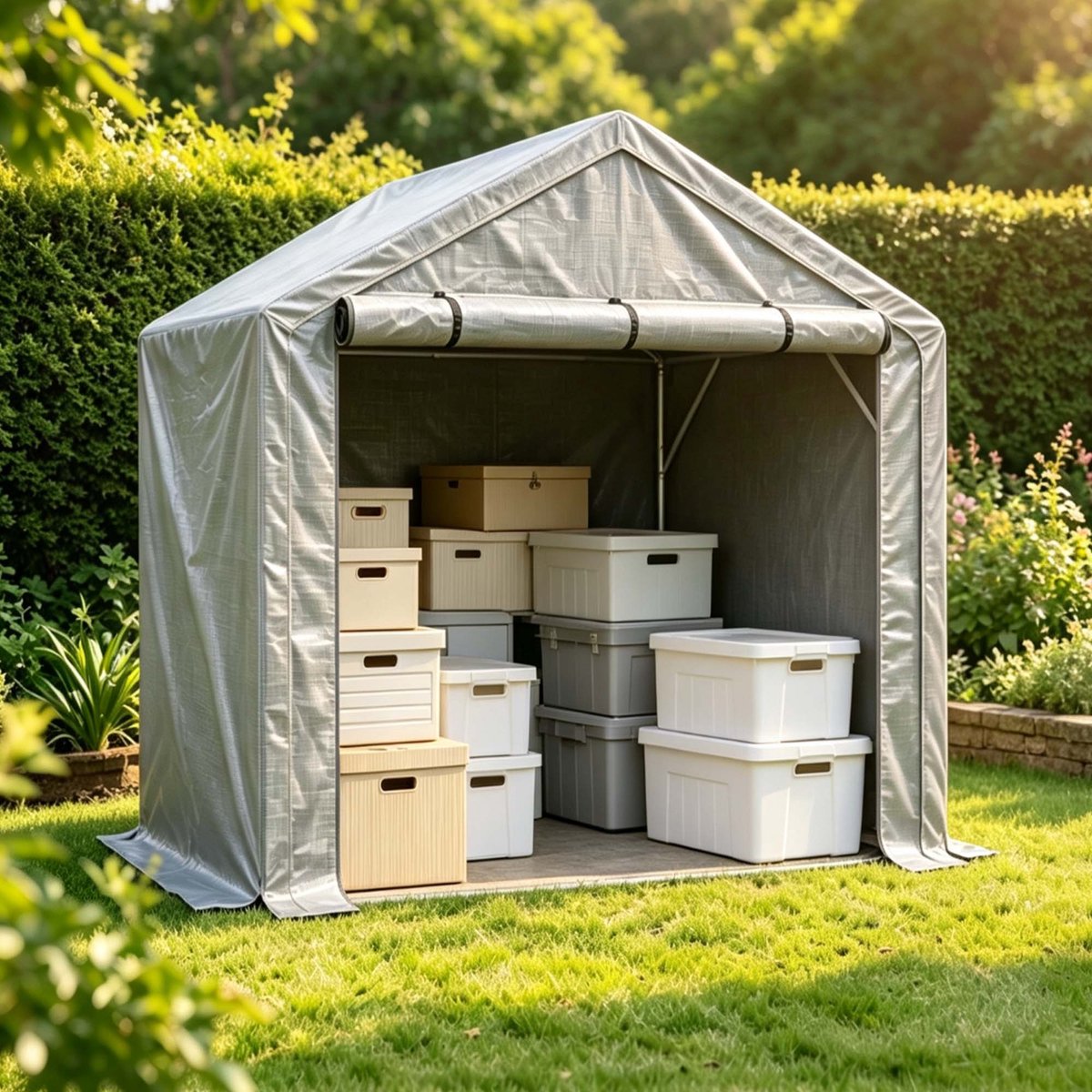 Opslagtent – 190 x 170 x 200 cm – Roldeur – Verzinkt Staal en Polyetheen – Donkergrijs – Garageopslag