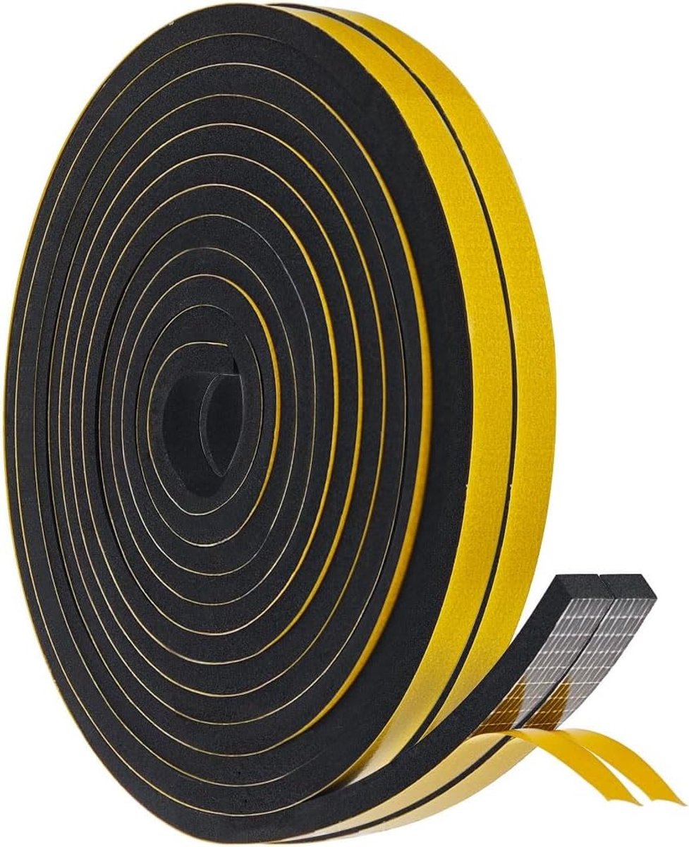 Zelfklevende Afplaktape, 10 x 6 mm, 8 m, Foam voor Raam- en Deurafdichting, Geluid- en Temperatuurisolatie, Hoge Dichtheid, Bescherming tegen Koude en Stoten