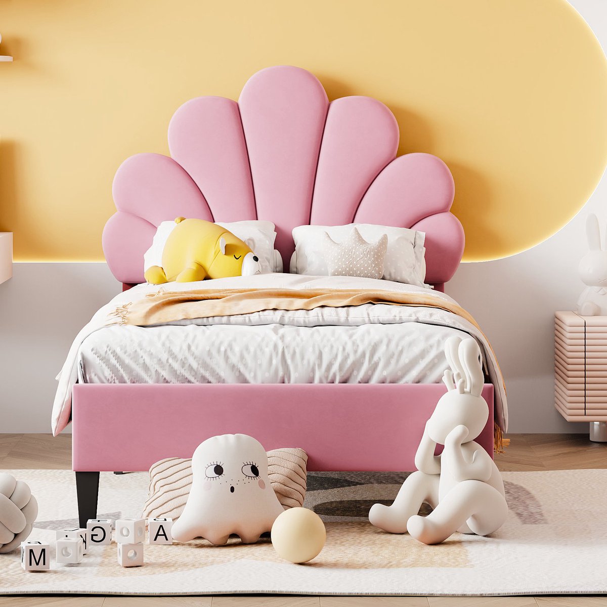 AURA LUMEN Gestoffeerd bed-Eenpersoonsbed-90 x 200 cm-Bed met hoofdbord-Bed met opbergruimte-Rosa Roze