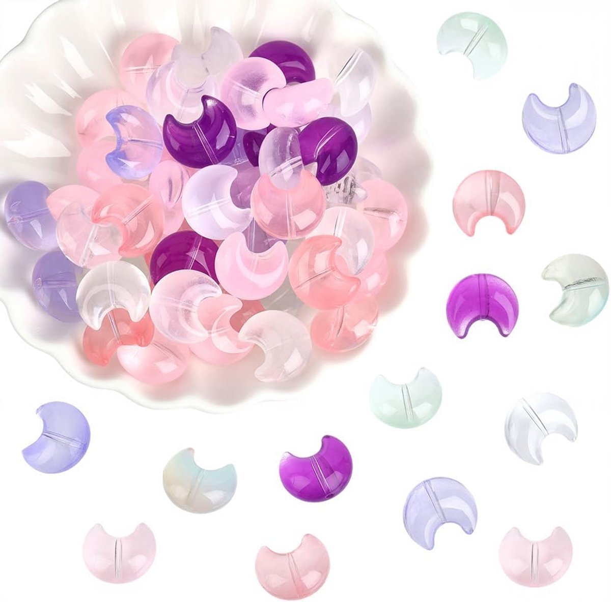 1 Box of 80 Transparent Glass Moon Beads Cute Baking Color Painted Crystal Clear Crescent Moon Loose Spacer Beads - ShopVlot