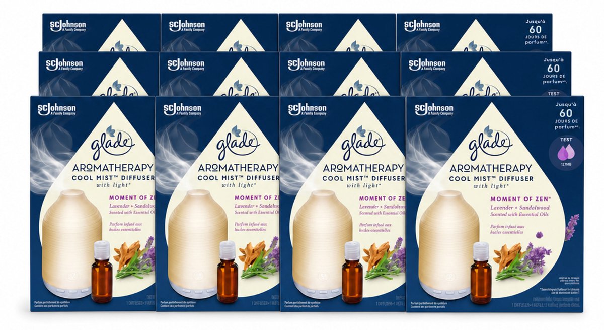 12 x Glade – Aromatherapy Mist Diffuser – Starterpakket – Houder + Moment of Zen Navulling - 17,4 ml - Voordeelverpakking - 12 stuks