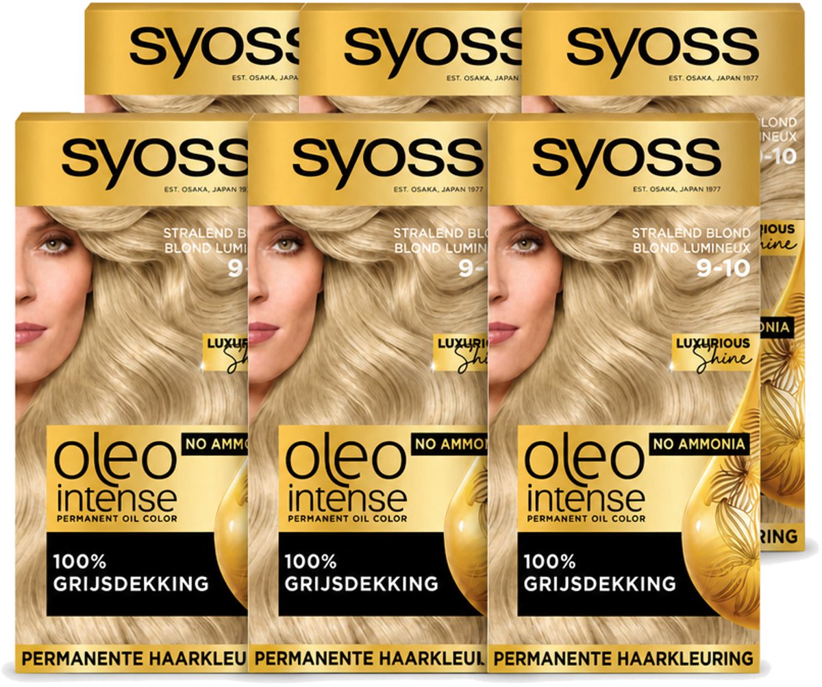 6 x SYOSS - Oleo Intense 9-10 Stralend Blond - Haarverf - Zonder Ammoniak - Grijsdekking - Langdurige Kleur - Voordeelverpakking - 6 stuks