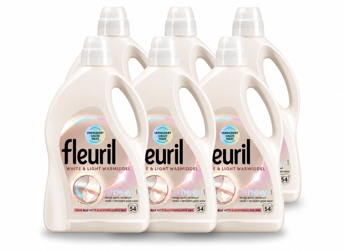 6 x Fleuril - Wasmiddel - White & Light Vloeibaar Wasmiddel - Witte & Lichte Was - 54 wasbeurten - Voordeelverpakking - 6 stuks