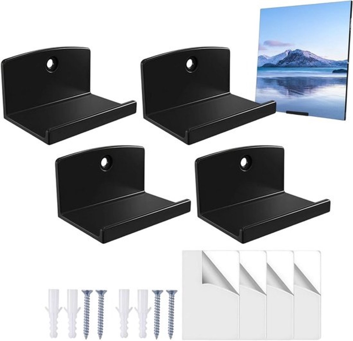 Vinylplatenhouder - Wandrek voor platen - Muziek presenteren - Duurzame wandmontage - 6 x 6 x 6 cm - Wit