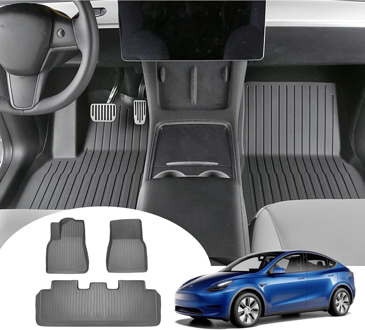 Vloermat Tesla Model Y 2021-2024 - 3D TPE met hoge rand - Bescherming tegen weer en vuil - Voor 5-zitters - ShopVlot