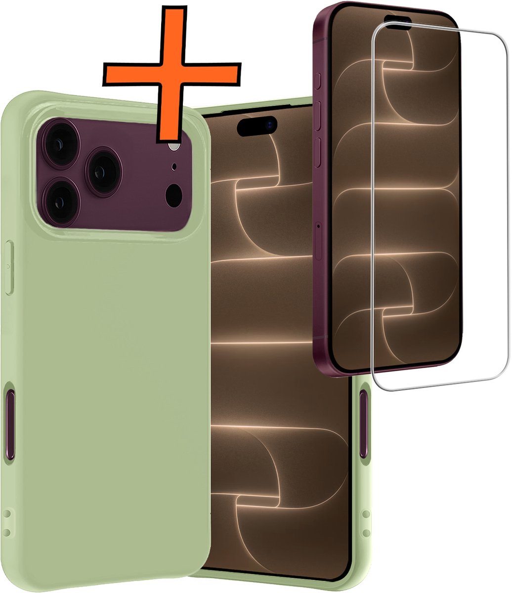 Hoes - Met Screenprotector - Geschikt voor Apple iPhone 18 Pro - Sterk & Shockproof - Back Cover - Siliconen Case - Telefoon Hoes - Groen