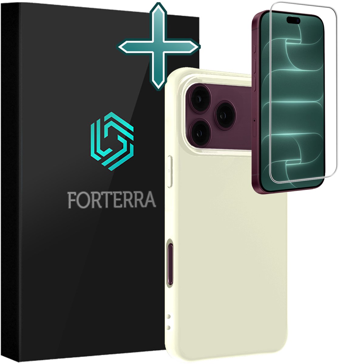 Hoesje Met Screenprotector - Geschikt voor Apple iPhone 18 Pro - Sterk & Shockproof - Telefoon Hoes - Back Cover - Siliconen Case - Wit