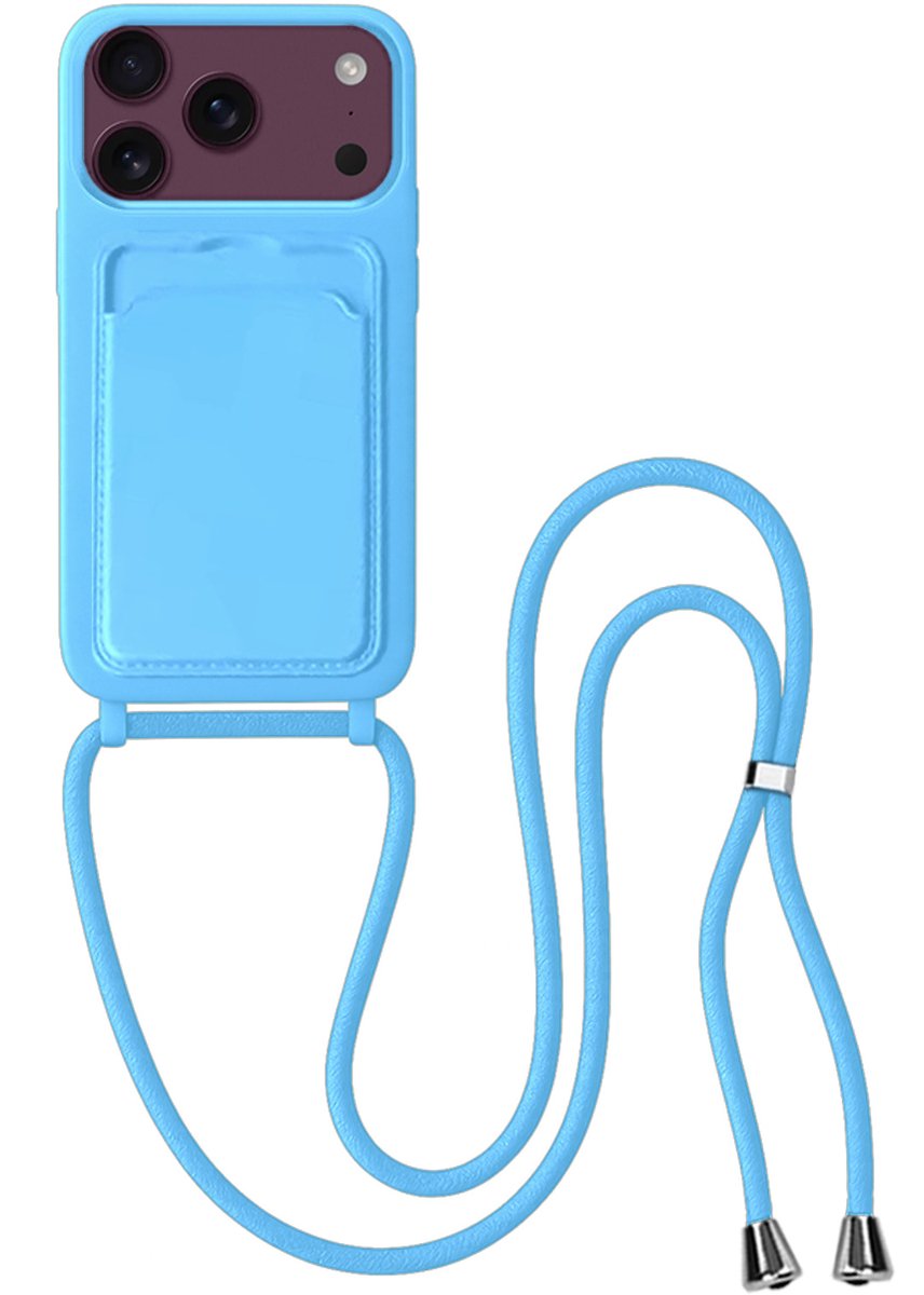 Hoes Geschikt voor iPhone 18 Pro Hoesje Met Koord - Telefoonhoesje Geschikt voor iPhone 18 Pro Backcover Met Afneembaar Koord - Lichtblauw