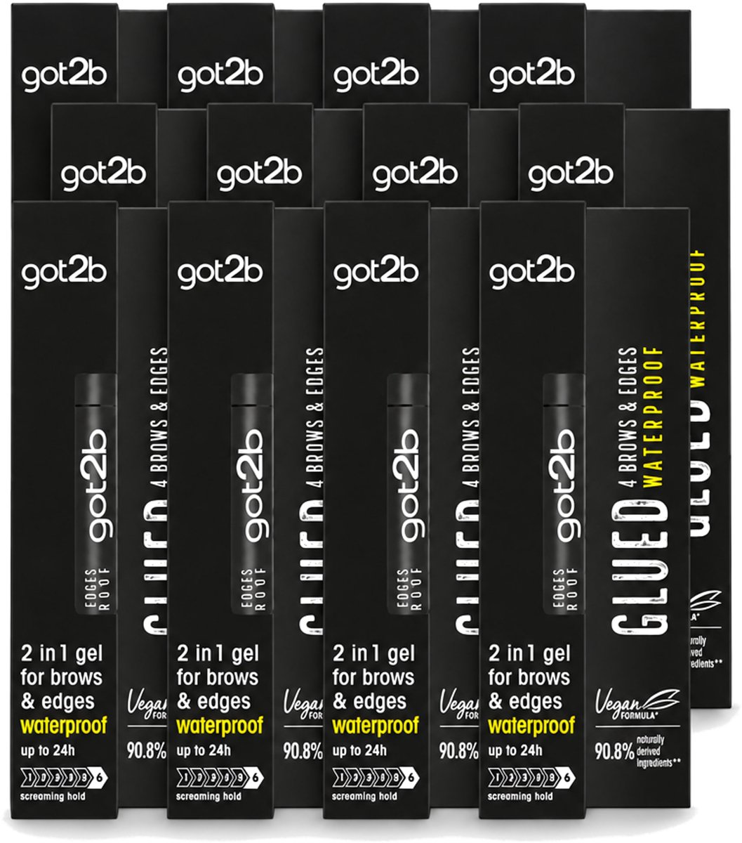 12 x Got2B - Wenkbrauwgel - 4 Brows & Edges Waterproof Transparant - 16 ml - Voordeelverpakking - 12 stuks