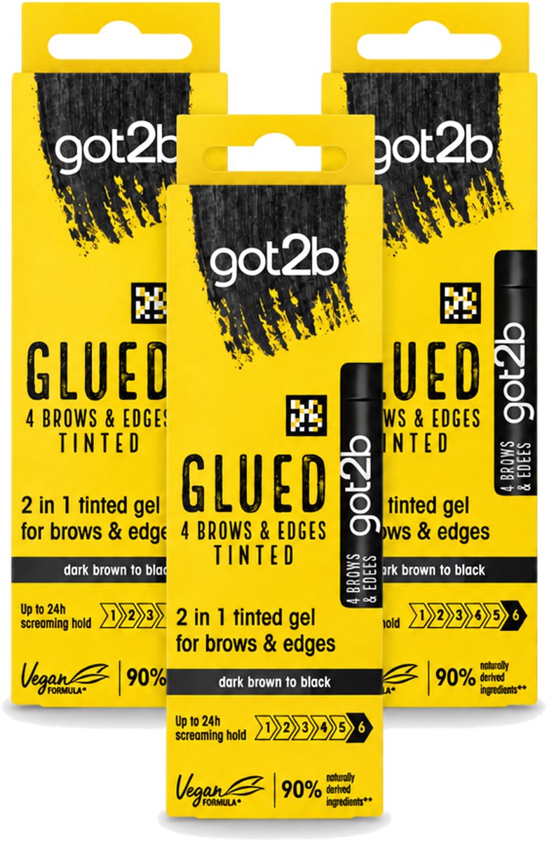 3 x Got2B - 2-in-1 Gel - Brows & Edges Zwart - 16 ml - Voordeelverpakking - 3 stuks