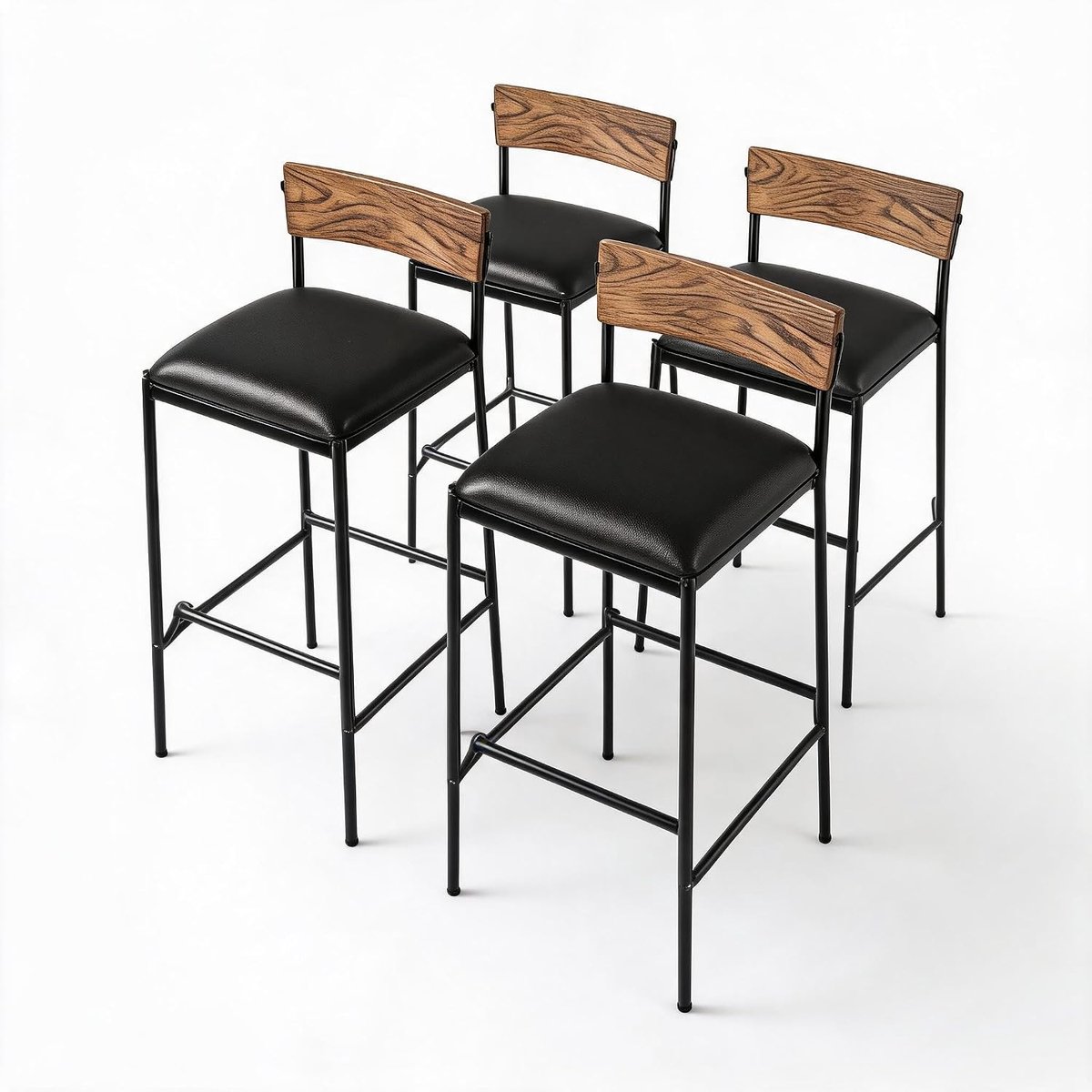 Barkrukken Set van 4 - 65 cm Barstoelen met Leuning Bruin Kunstleer