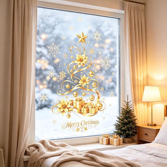 1 Kerstboom raamstickers – Kerst Raamstickers – 2 Vellen – Gouden Boom ...