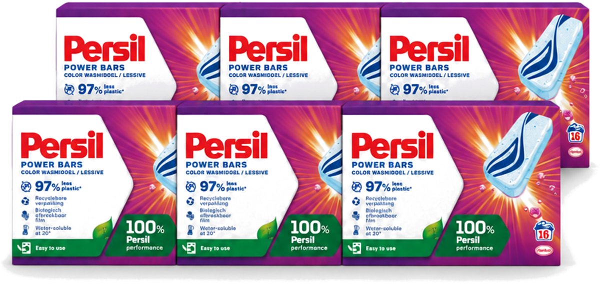 6 x Persil Power Bars - Wasmiddeltabletten - Gekleurde Was - 16 Wasbeurten - Voordeelverpakking - 6 stuks