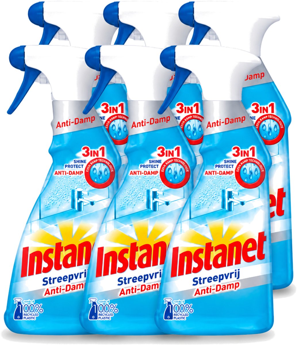 6 x Instanet - Schoonmaakspray - Anti-Damp - Streepvrij - 3in1 - 500 ml - Voordeelverpakking - 6 stuks