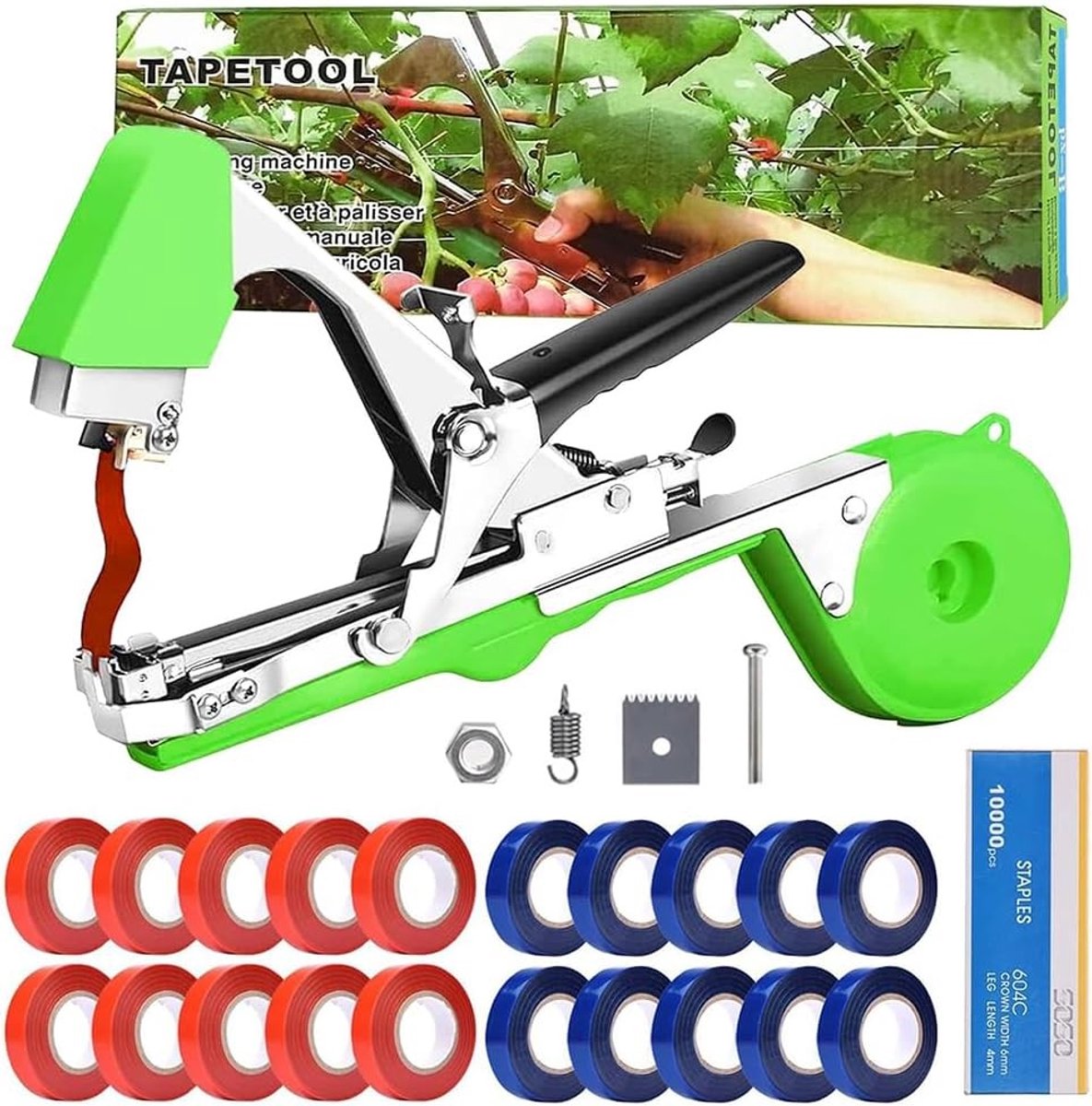 Plantbindmachine met 10.000 spijkers en 20 rollen gekleurde tuinbinders voor fruitbomen en groenten, ideaal voor tuinieren en plantenondersteuning