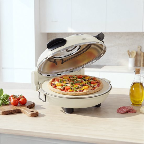 MOA Elektrische Pizzaoven - Tot 400°C - Boven- en Onderwarmte - Met Bamboeschep - 30,5 cm Pizzasteen - Beige — afbeelding 4