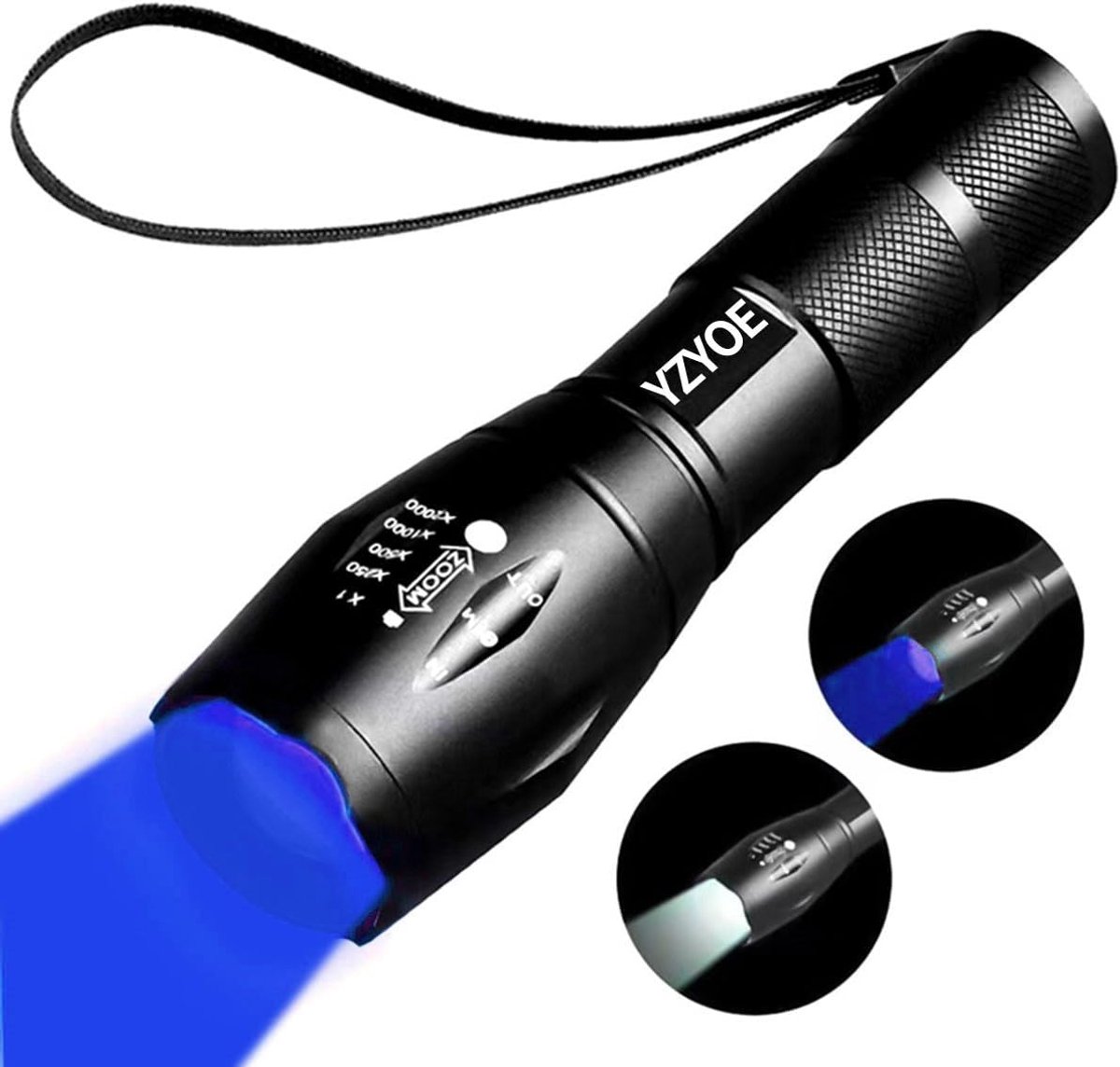 Two-in-one flashlight with white light and blue light, blue flashlight hunting rechargeable, outdoor zoom blood - ShopVlot