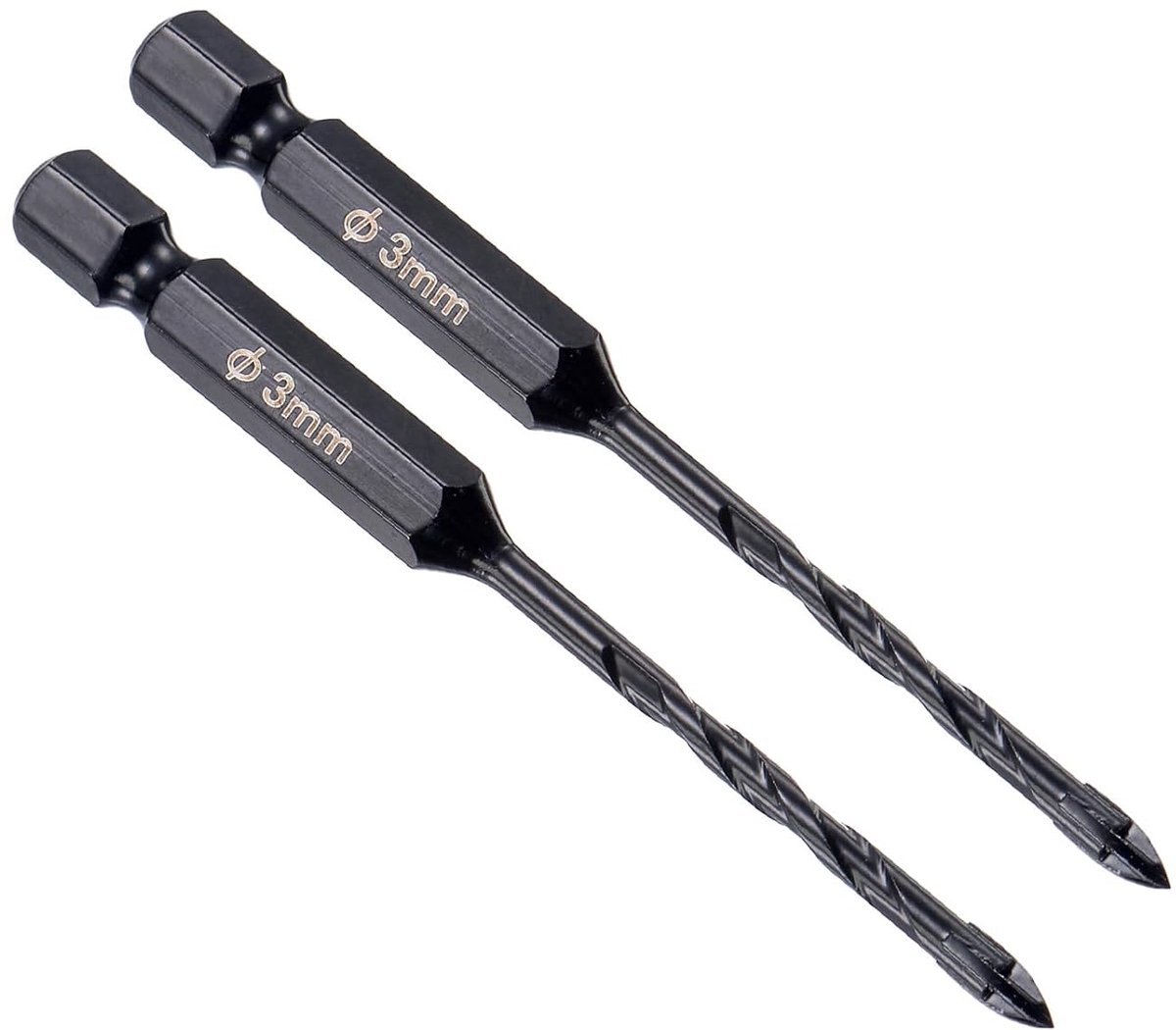 Drill for masonry, cutting diameter 3 mm, length 82 mm, 1/4 inch hexagon, carbide tip, cross drill set, black concrete - ShopVlot