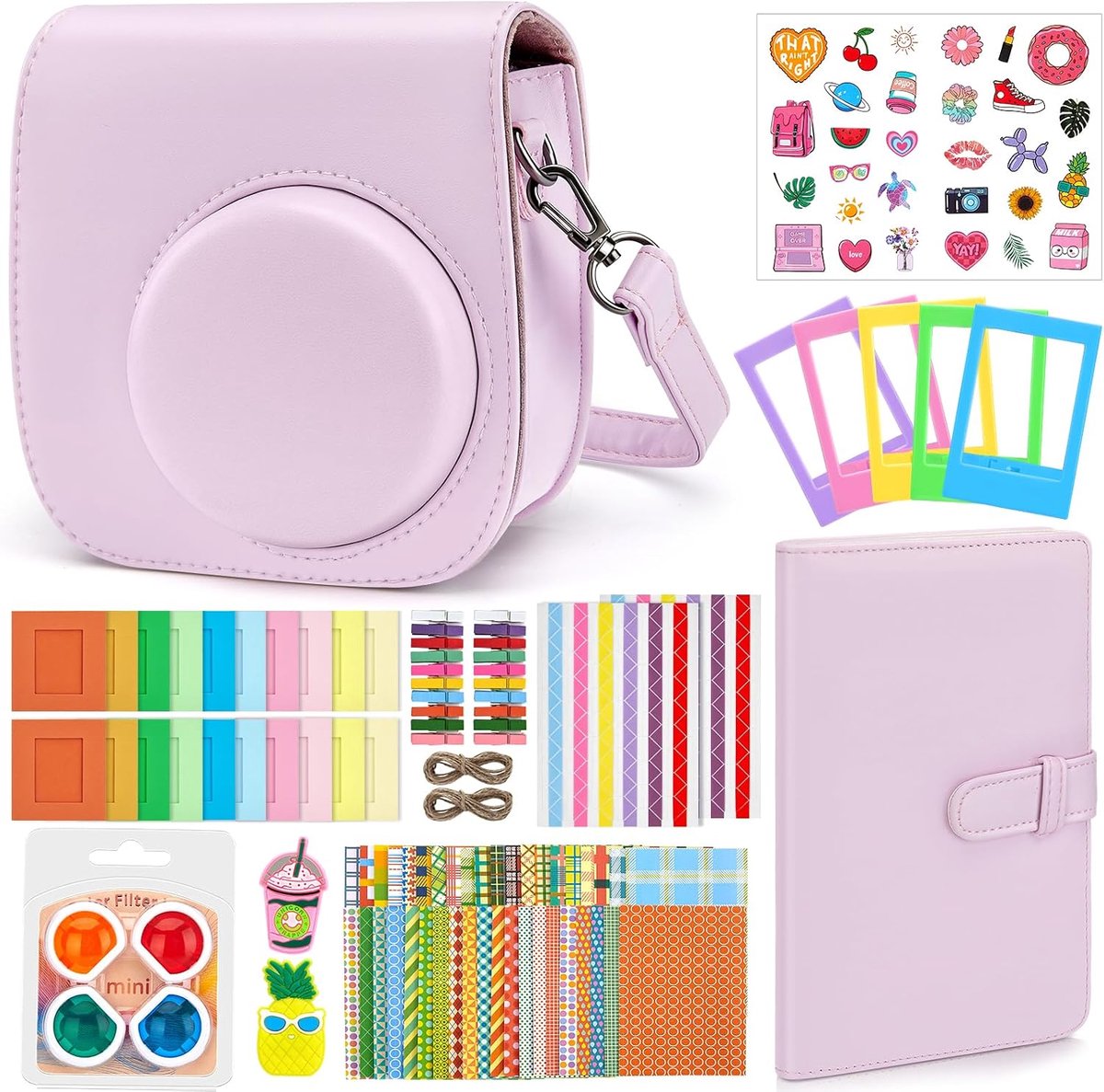 Eurhomewit Camera_Film Instant Camera Accessories Set for Fujifilm Instax Mini 12, Blossom pink., 19cm x 19cm x 2cm - ShopVlot