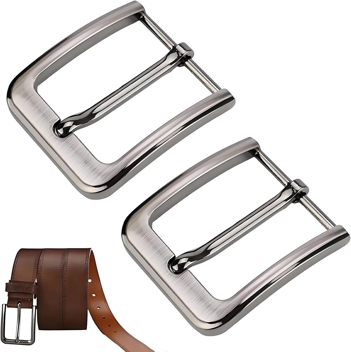 Belt Buckle for Men, 40mm Single Teeth, Square Belt Buckles, Silver Metal Belt Buckle, Replacement Belt Buckle for Men - ShopVlot
