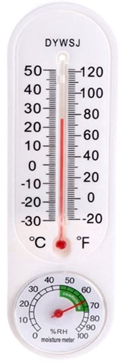 Verticale thermometer - Hygrometer - meter - Voor binnen en buiten - Mechanisch - zonder batterij - 23x6 cm - Wit