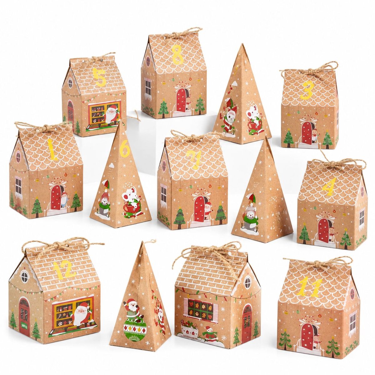 VHV - Adventskalender cadeaudozen - 24 stuks - Christmas traktatiedoosjes - Nummerstickers - Knutsel adventskalender - voor snoepcadeaudecoraties