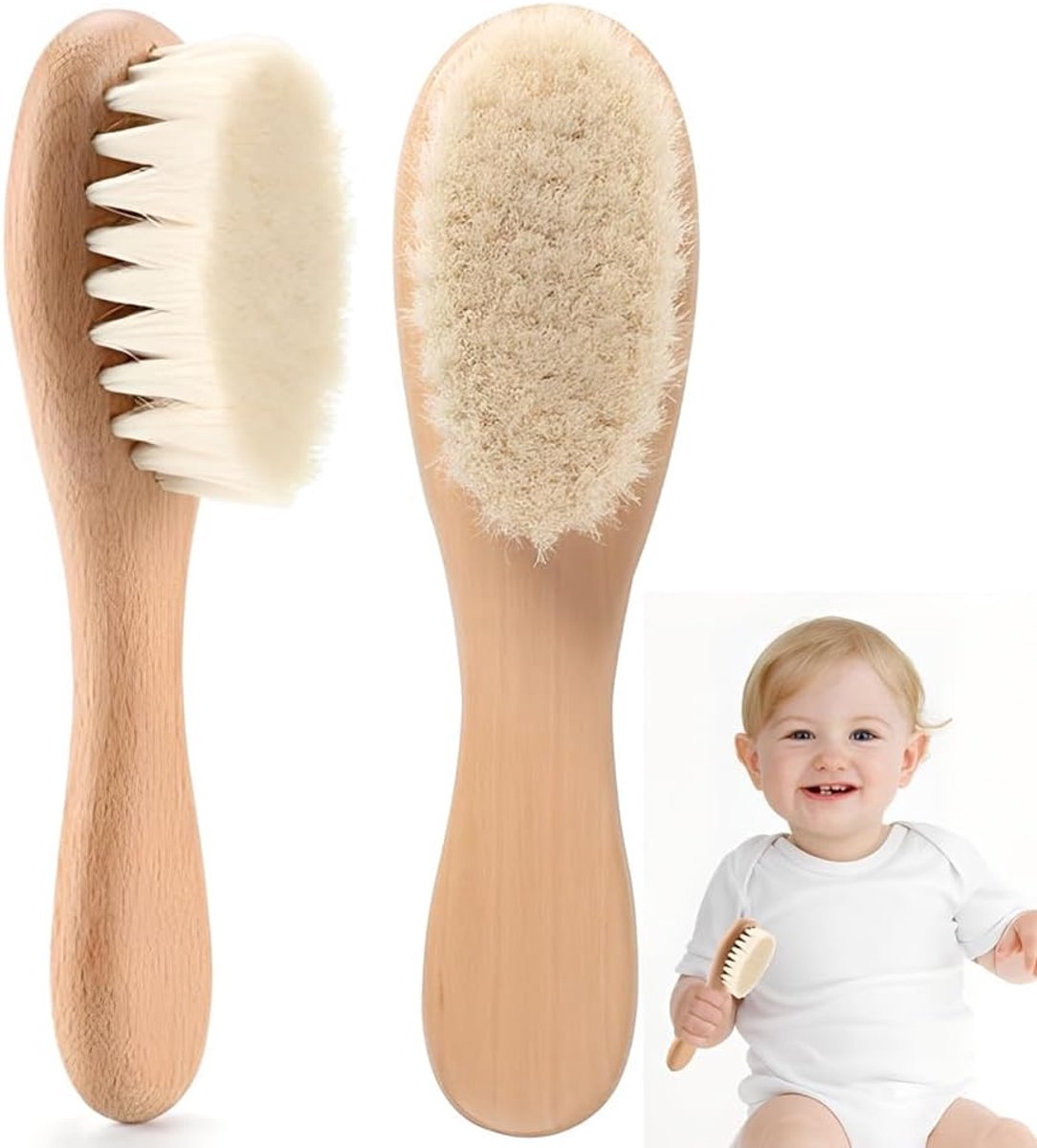 1 x babyhaarborstel met houten handvat en superzachte geitenharen voor baby's en kinderen - ShopVlot