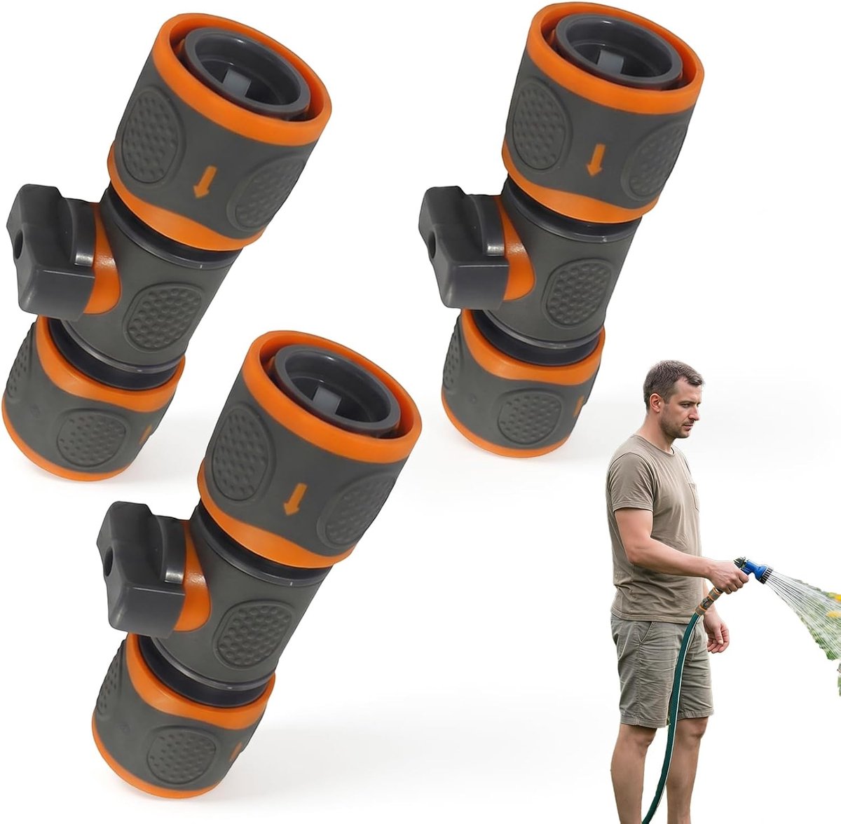 Tuinslangaansluiting - 3 stuks set met instelventiel, 3/4 inch tuinslang, dubbele snelkoppeling voor irrigatie en - ShopVlot