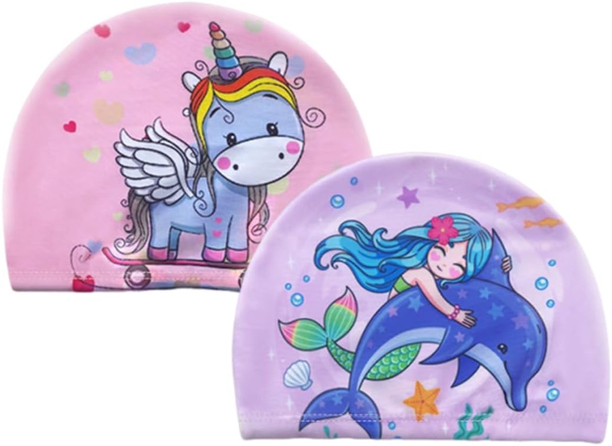 Zwemcaps meisjes set van 2 - voor kinderen 1-7 jaar - geschikt voor lang en kort haar - comfortabel en stijlvol - SnelShoppen