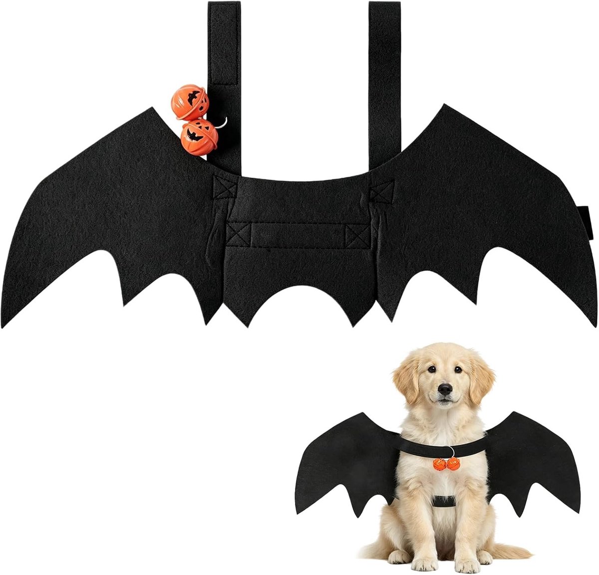 Vleermuisvleugels voor huisdieren - Halloween kostuum met bel voor honden en katten (Maat L)