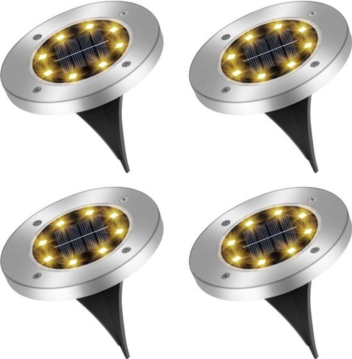 Vloerlampen op zonne-energie - 4 stuks - IP65 waterdicht - Warmwit - Voor buiten en tuin - Tuinverlichting op zonne-energie voor gazon, trottoir, oprit en patio
