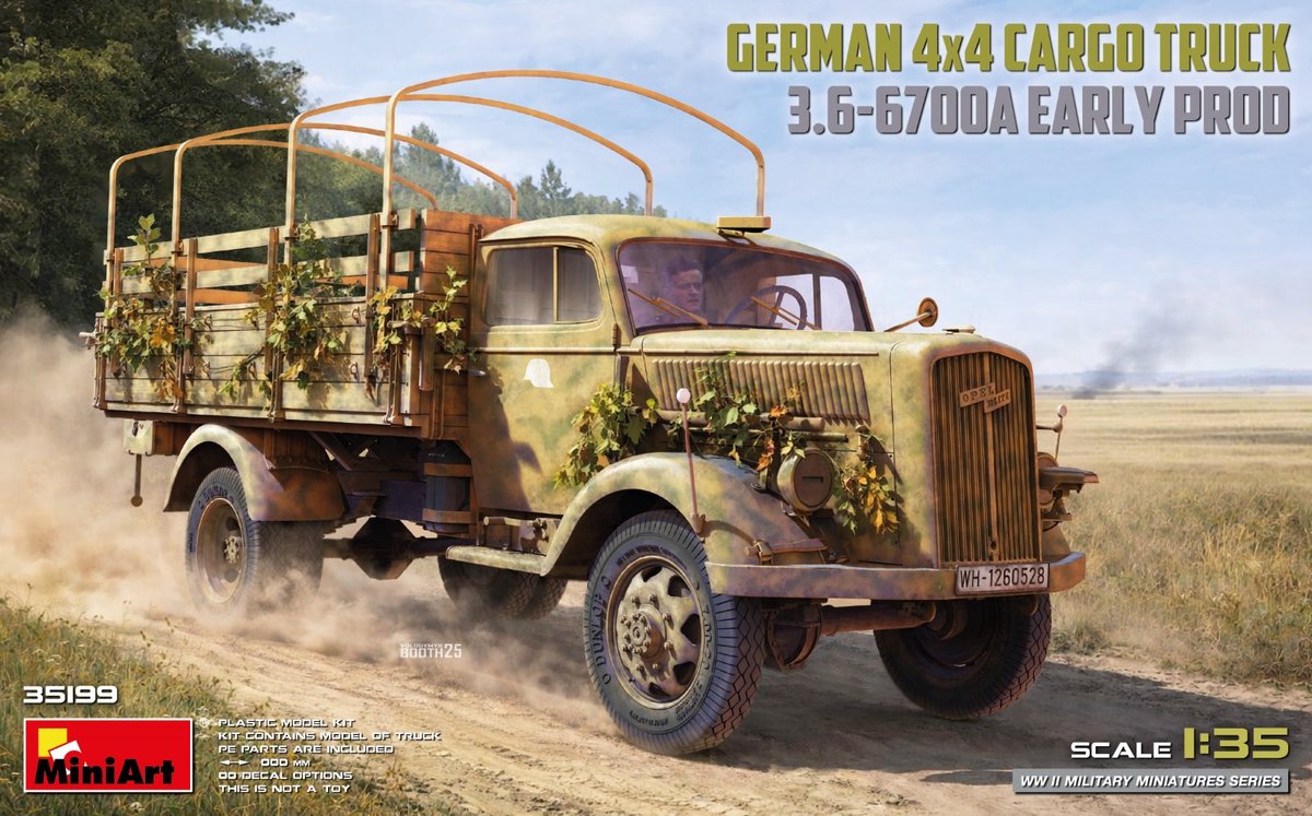 MiniArt Modelbouwpakket Auto - 35199 Opel Blitz 3.6-6700A 4x4 Early Production WWII - Duitse Militaire Vrachtwagen Plastic - 1:35 - Modelbouw