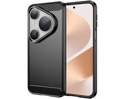 Hoesje geschikt voor Huawei Pura P80 Pro/P80 Ultra - Techsuit Carbon Silicone Back Cover - Zwart