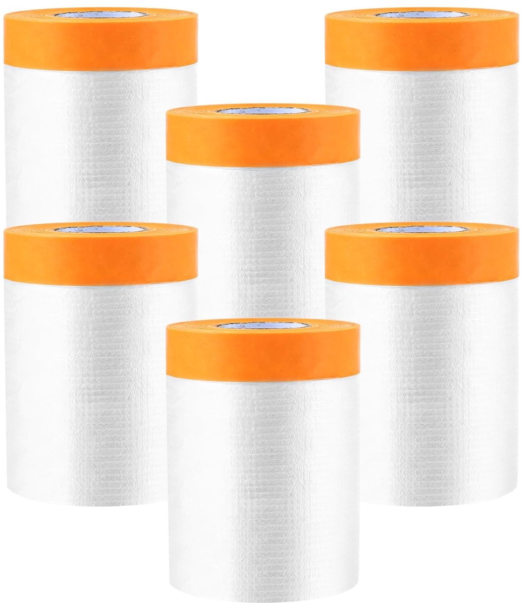 YOUNTHYE 6 rollen afdekfolie met plakband (65 cm x 20 m) - transparante washi tape schilderfolie set - ShopVlot