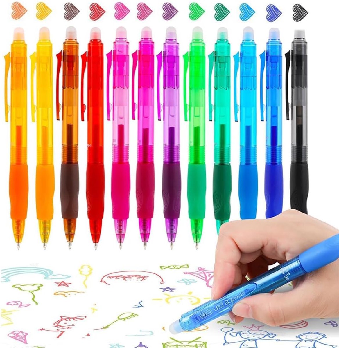 12 Stuks Uitwisbare Gelpennen Klikpennen Fijne Schrijfpennen Watergebaseerde Pennen Eraseerbare Pennen Set Voor School - ShopVlot