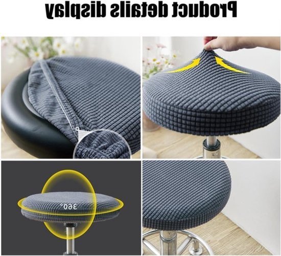 Ronde krukhoezen set van 2 - Elastisch, wasbaar, grijs - Diameter 30-40 cm — afbeelding 3
