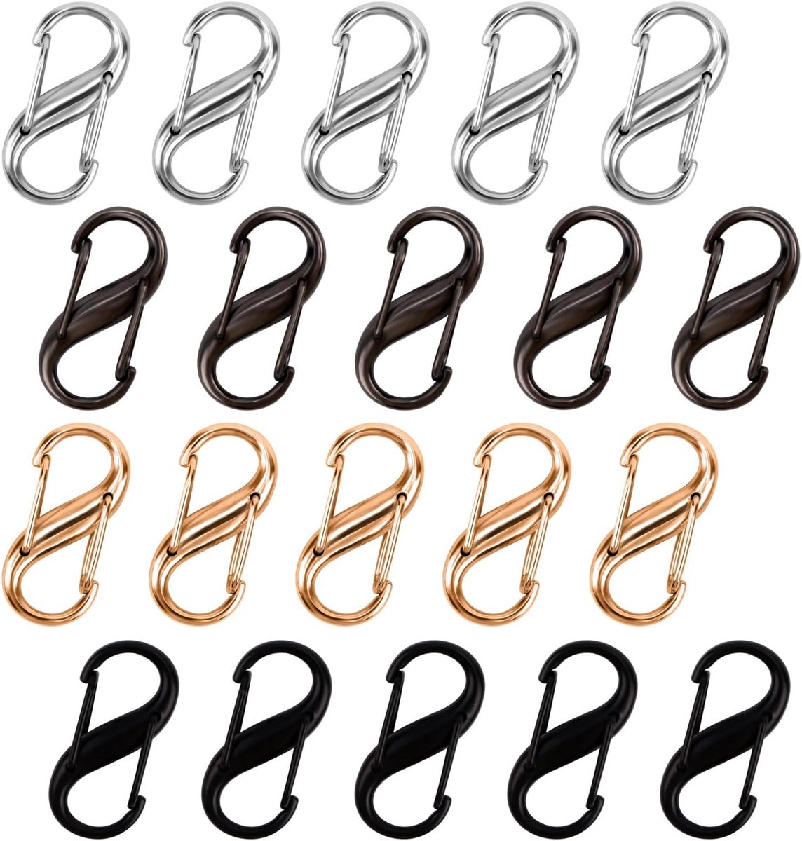 20st Zipper Clips Anti Diefstal, Kleine Karabijnhaak Clip Vervanging Dubbele Opening Slot Zipper Pull Sluiting voor Rugzak Bagage Koffer Portemonnee (Zwart, Goud, Zilver, Donkergrijs)