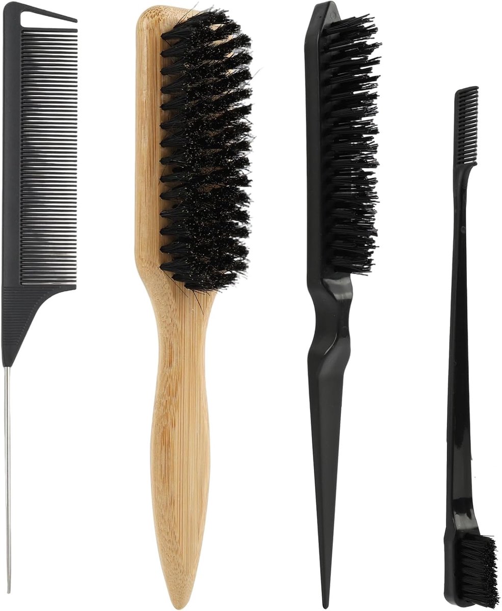 Haarborstels, wildzwijnharen, 17,8 cm, dubbelzijdige kam 22,2 cm en rattenstaartkam 23,4 cm, voor kapsel